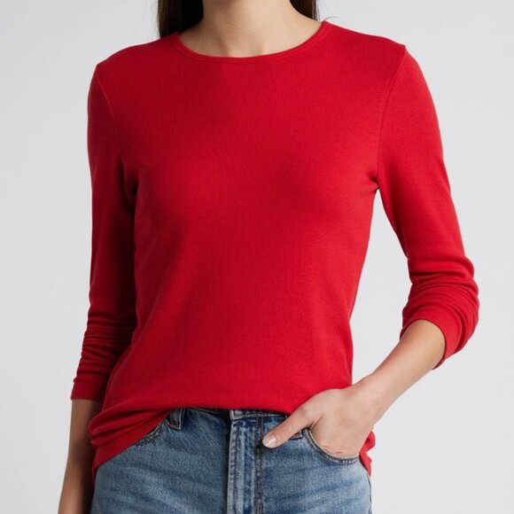 Treasure & Bond Rib Crewneck Long Sleeve Top RED EQUESTRIAN Size M - Picture 1 of 2